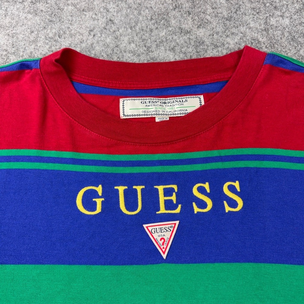 Guess T Shirt Mens Large Multi Color Striped Guess Originals Cotton 90s Hip Hop - Picture 3 of 12